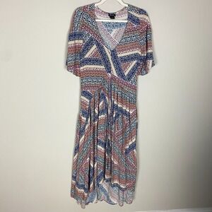 Evans Maxi Dress Womens 16 Tie Back Mixed Floral Patchwork Short Sleeves V Neck